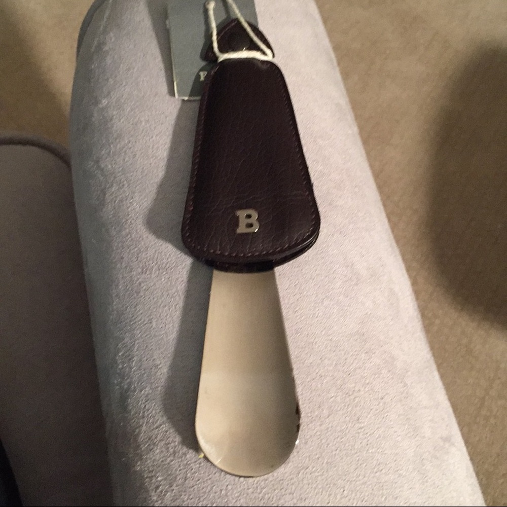NWOT Bally brown leather/metal compact shoe horn.